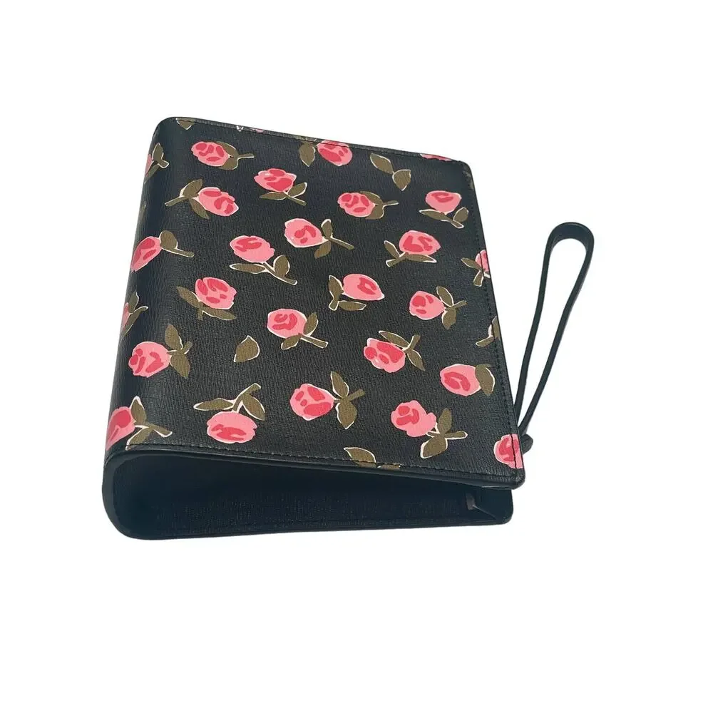 Kate Spade New York Spencer Ditsy Rose Printed PVC Wristlet with Gusset Black